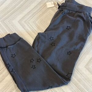 Z Supply Girls Grey Star-Patterned Embroidered Joggers - Size L